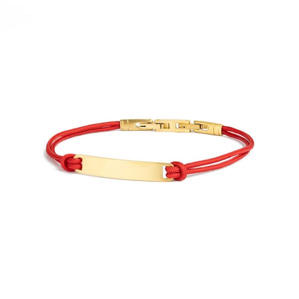 1,5 mm dickes rotes Nylonarmband mit silbernem Edelstahlverschluss und Gravurplatte - Casso Red Gold